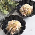 サラダチキンと焼き茄子と新玉ねぎのナンプラー和え