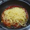 海老とチンゲン菜のトマトソースパスタの工程6