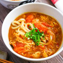トマたまカレーうどん【トマトは炒めて濃くアップ！】