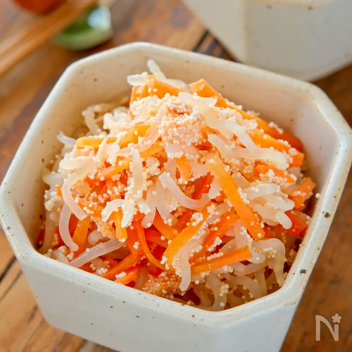 【しらたきと人参のたらこ和え】レンジ3分！ご飯によく合う小鉢