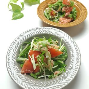 とのちゃまの作ってみた!投稿(トマトと水菜の《白だし♡ツナサラダ》)