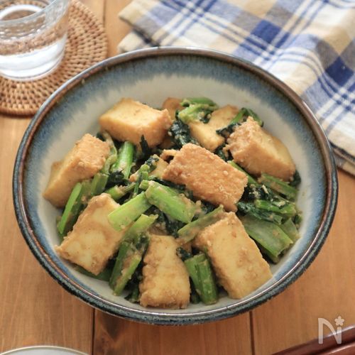 小松菜と厚揚げのごま味噌炒め