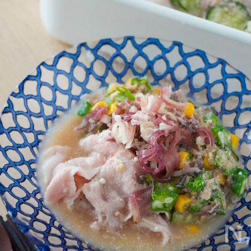 【スタミナ爆誕】サバ缶で絶品!豚しゃぶ夏野菜の冷や汁風