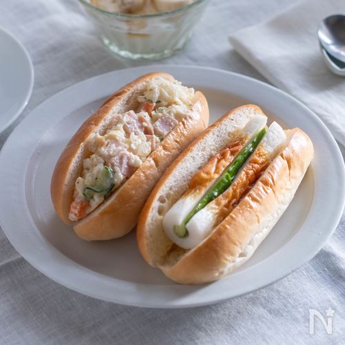 【ちくわのロールパンサンド&ポテトサラダのロールパンサンド】