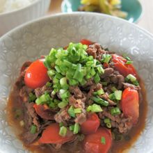 ササっとで美味しい♡ミニトマトと牛肉のうまピリ煮