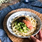 楽うま！オクラ納豆のめんたいぶっかけうどん