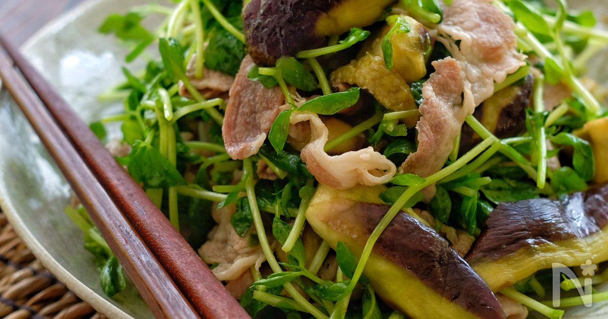 ＊レンチンなすとシャキシャキ豆苗の豚しゃぶサラダ＊