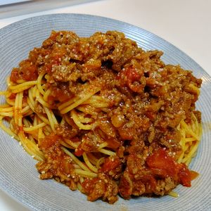 そらまめの作ってみた!投稿(パスタ別ゆで不要！挽き肉たっぷり「ミートソースパスタ」)