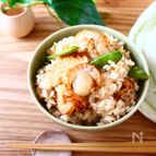 【旬ごはん】ほたてと絹さやの炊き込みごはん