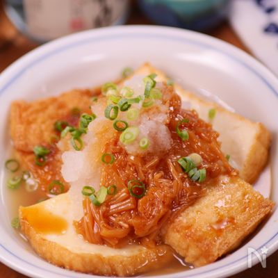 1分おつまみシリーズ①厚揚げのさっぱりおろしポン酢なめ茸😋