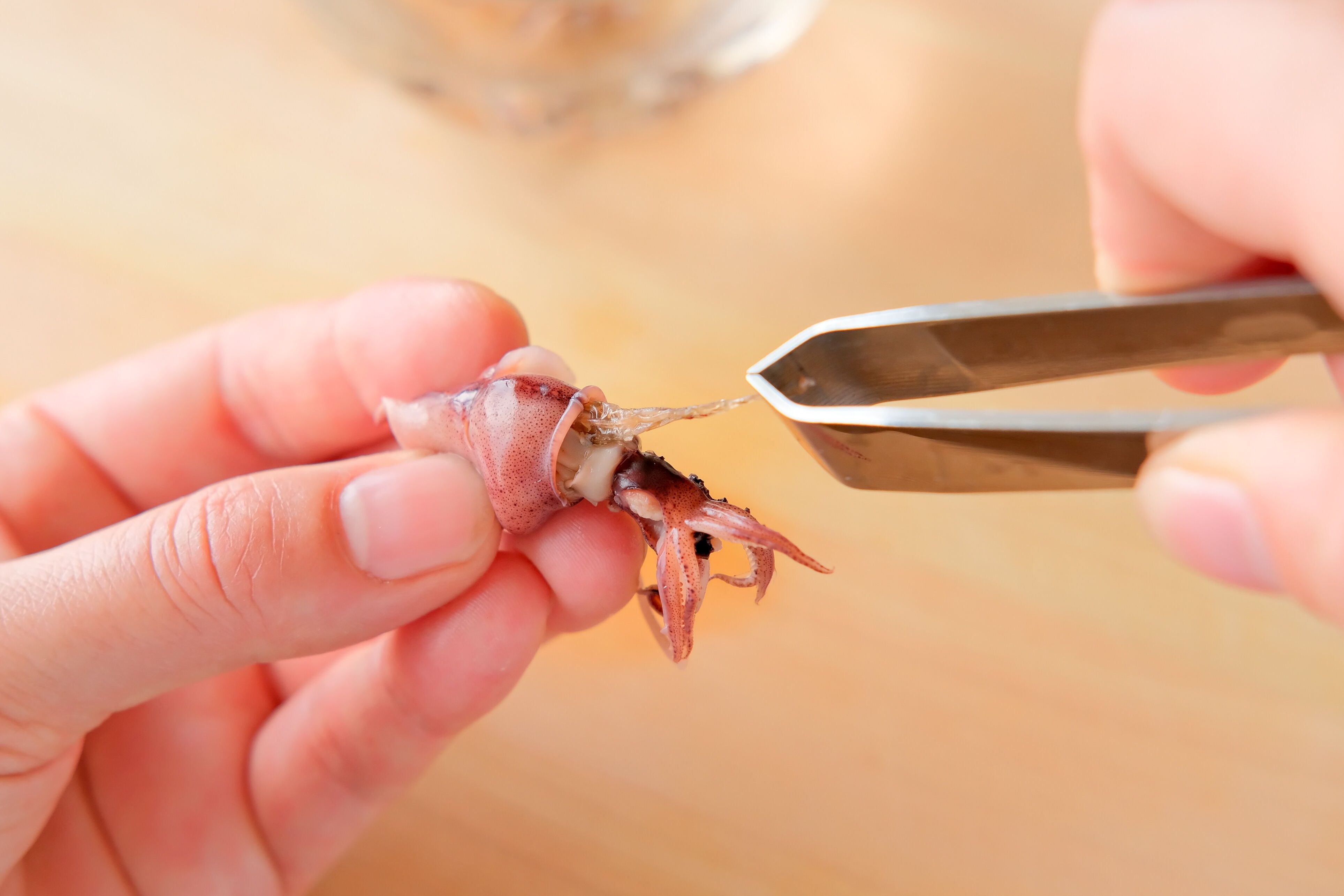 ほたるいかの軟骨を引き抜く