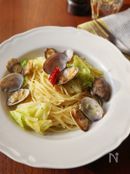 キャベツとあさりのスープパスタ