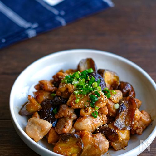 鶏肉と茄子のガリバタ炒め