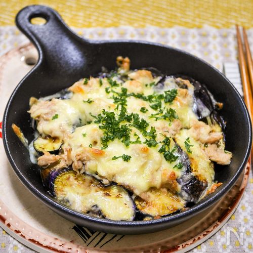 炒めて焼くだけ「茄子のツナマヨチーズ焼き」