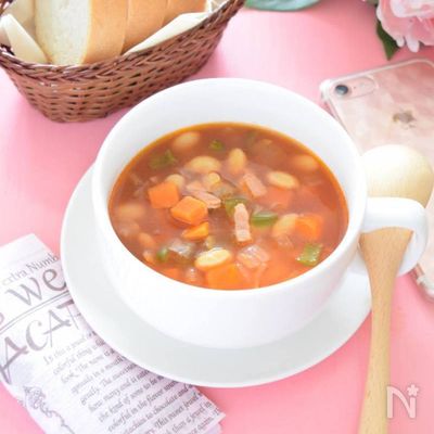 電子レンジで『ミネストローネ』♡家族４人分をレンチンで♪

