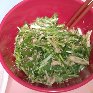 milkの作ってみた!投稿(【水菜とツナのごまマヨサラダ】水菜余ってない？一瞬で完食)