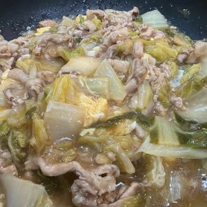 1443679の作ってみた!投稿(【ワンパン♪白菜と豚肉のとろたま中華丼】男子受け抜群丼)