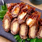 照りと香る生姜が食欲そそる!!【木綿豆腐の甘辛牛肉巻き】
