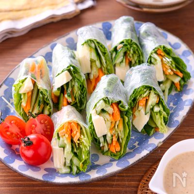 【胡麻だれの生春巻きサラダ】お手頃食材で普段のサラダに♪