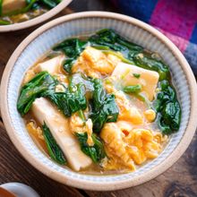 【ほうれん草とふわとろ卵のとろみ豆腐】栄養たっぷり温かい♬︎