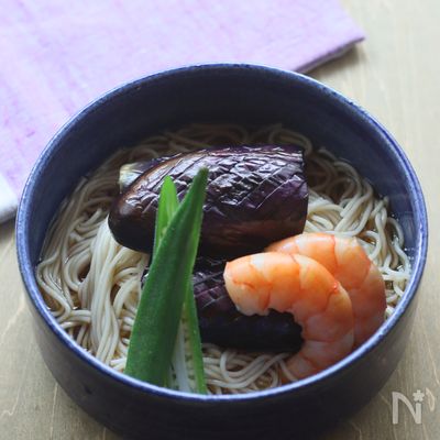 ♡茄子、エビ、オクラの煮びたしそうめん