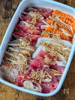 【海鮮ミルフィーユ漬け】ねっとり旨い😋!