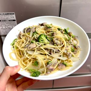 ケの作ってみた!投稿(栄養満点◎サバ缶とブロッコリーの具だくさんパスタ)