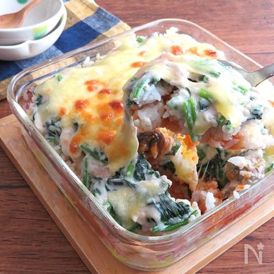 【ドリア】おうちカフェ♪ほうれん草とベーコンのミートクリーム