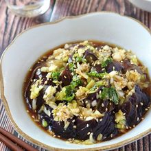 汁まで飲み干したい♡レンジで作るとろ茄子の長ネギしょうゆがけ