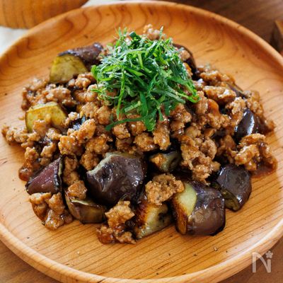 『なすの中華風肉味噌あん』こってり肉味噌♡大葉で爽やか♪