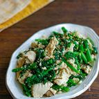 やみつき！豆腐と春菊の塩昆布和え