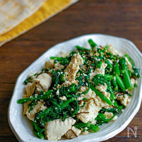 やみつき!豆腐と春菊の塩昆布和え