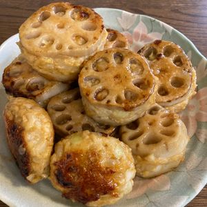 くだもの大好き🧡の作ってみた!投稿(【ダブル食感れんこんバーグ】シャキホクれんこんのはさみ焼き)