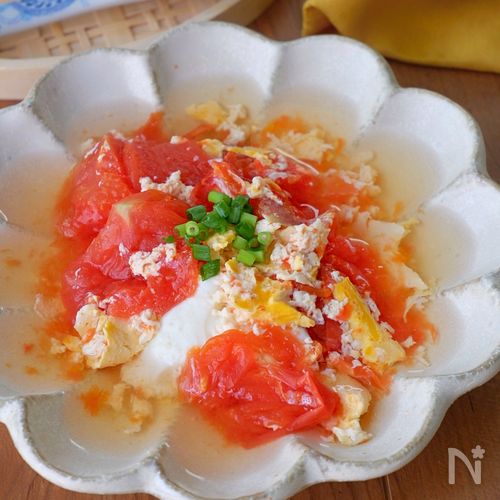 割烹白だし香る♪【トマト卵とじ】レンジで簡単！