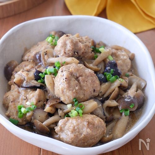 【きのこと肉団子のあんかけ】ワンパンで!ほったら完成!