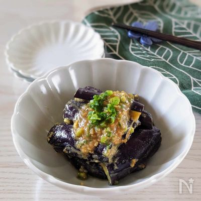 【焼かない焼きナスのごま味噌和え】レンジで簡単加熱！