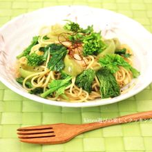 春が来た～♬菜の花とグリーントマトのペペロンチーノ