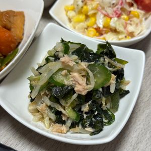 みーこの作ってみた!投稿(きゅうりとわかめの無限♡ツナサラダ【#作り置き #お弁当】)