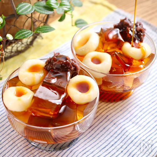 寒天不使用！【ほうじ茶のあんみつ風】ゼラチンでできる！