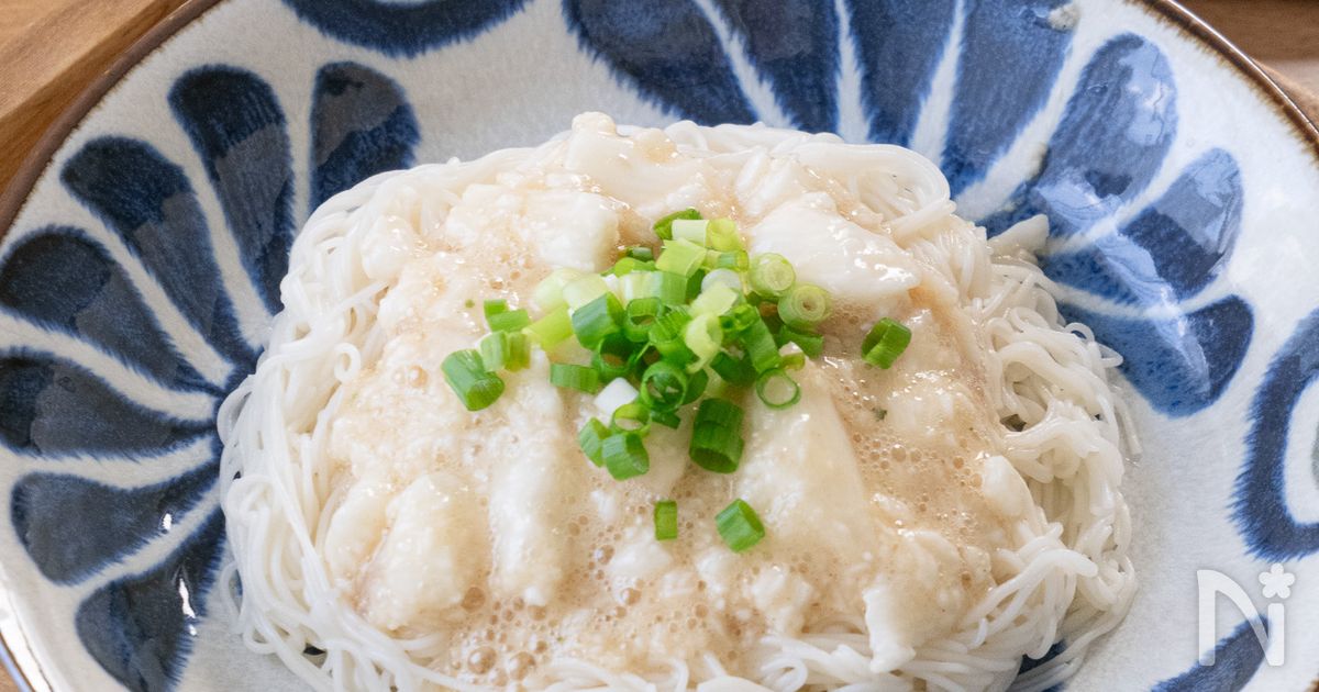 うどんスープでうま味抜群！爆速『叩き山芋の冷やしそうめん』