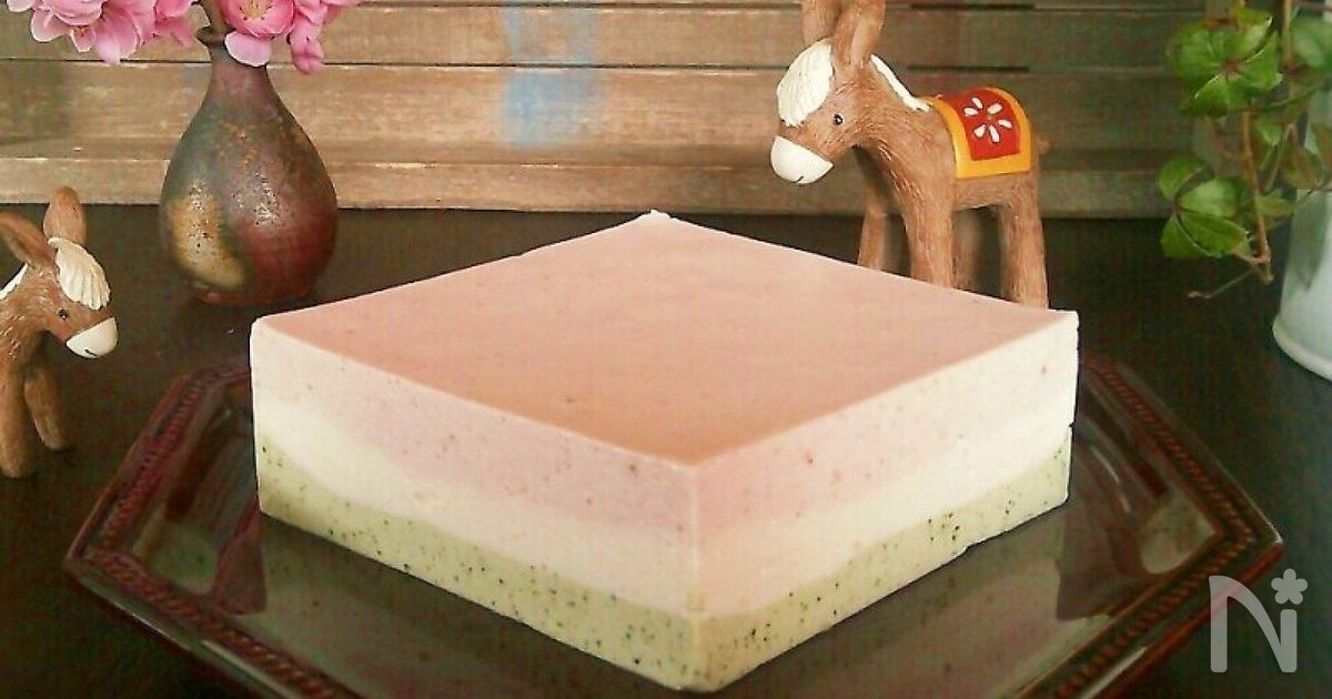 雛祭り♪ミキサーで簡単♪菱餅レアチーズ♪