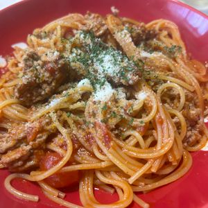 まるの作ってみた!投稿(【ボロネーゼ風♡ひき肉のトマトパスタ】ワンパン&包丁不要♡)