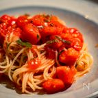 夏の定番。トマトと大葉の冷製パスタ