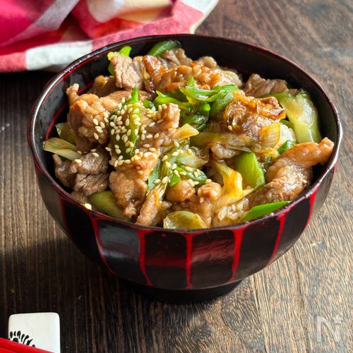 ５分で出来た！牛肉とネギのオイスター丼　別皿でおかずにしても