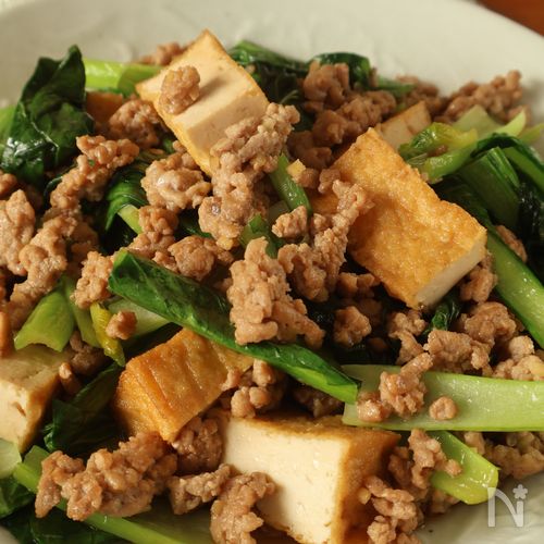 小松菜と厚揚げのそぼろ煮
