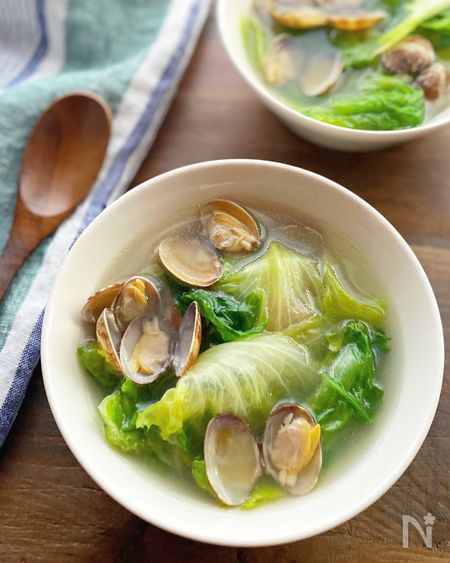 【あさりとレタスのスープ】酒蒸し風で旨み増し！