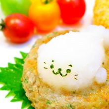 さんまの梅シソハンバーグ　大根おろしアート
