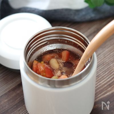 栄養たっぷり！さっぱり♡トマトとツナとお豆の冷製スープ