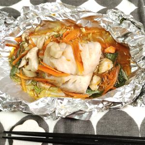 M＊Pの作ってみた!投稿(すき焼バター味♪タラと野菜とキノコのホイル蒸し)