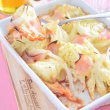 蒸しキャベツとハムのトマトピューレグラタン 余り野菜有効活用
